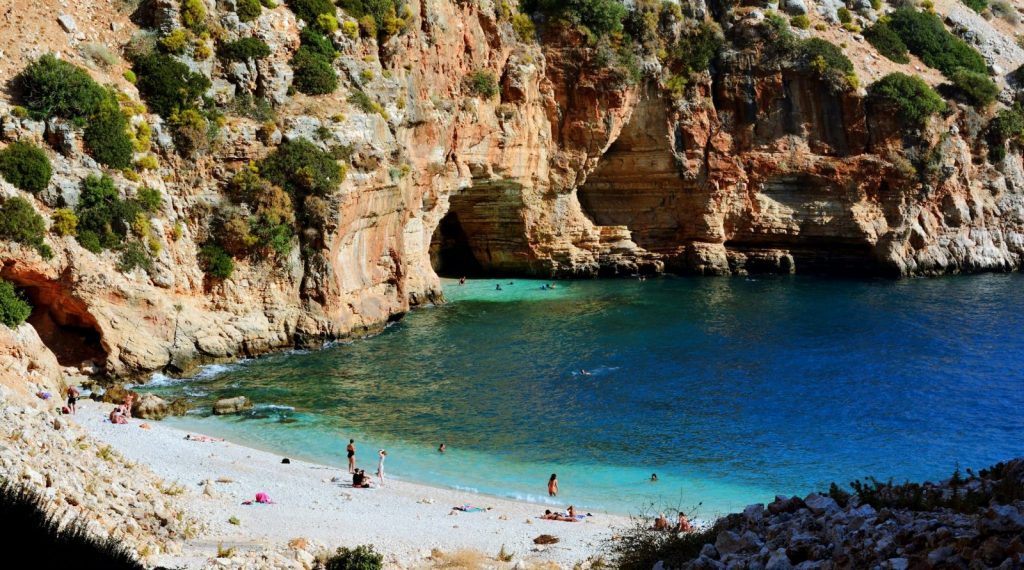 Scenic beach and cliff landscape at Finike, Antalya, perfect for a relaxing summer holiday.